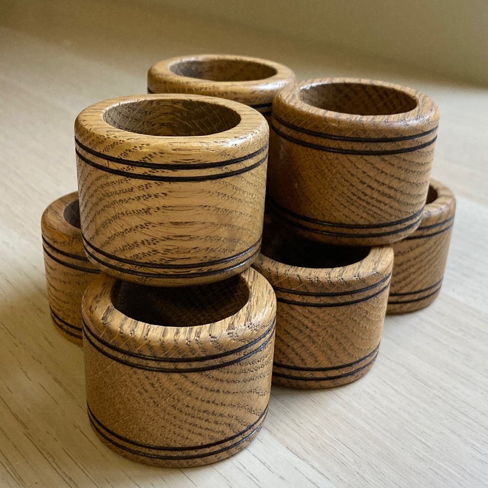 Vintage Wooden Napkin Rings Set - Brown, set of 8 Cottagecore
